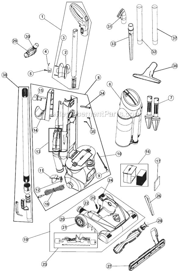 Page A Diagram and Parts List for M110006  Dirt Devil Upright Vacuum